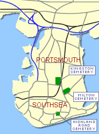 Map showing the location of the Cemeteries in Portsmouth