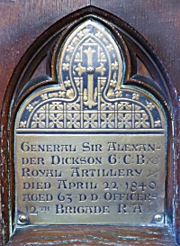 Plaque to Major-General Sir Alexander Dickson G.C.B.