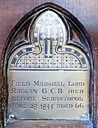 Plaque to Field Marshall Fitzroy James Henry Somerset Lord Raglan, G.C.B.