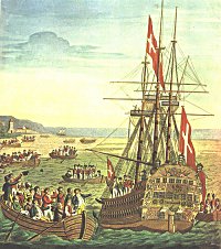 HMS Bellerophon with Napolean aboard at Torbay